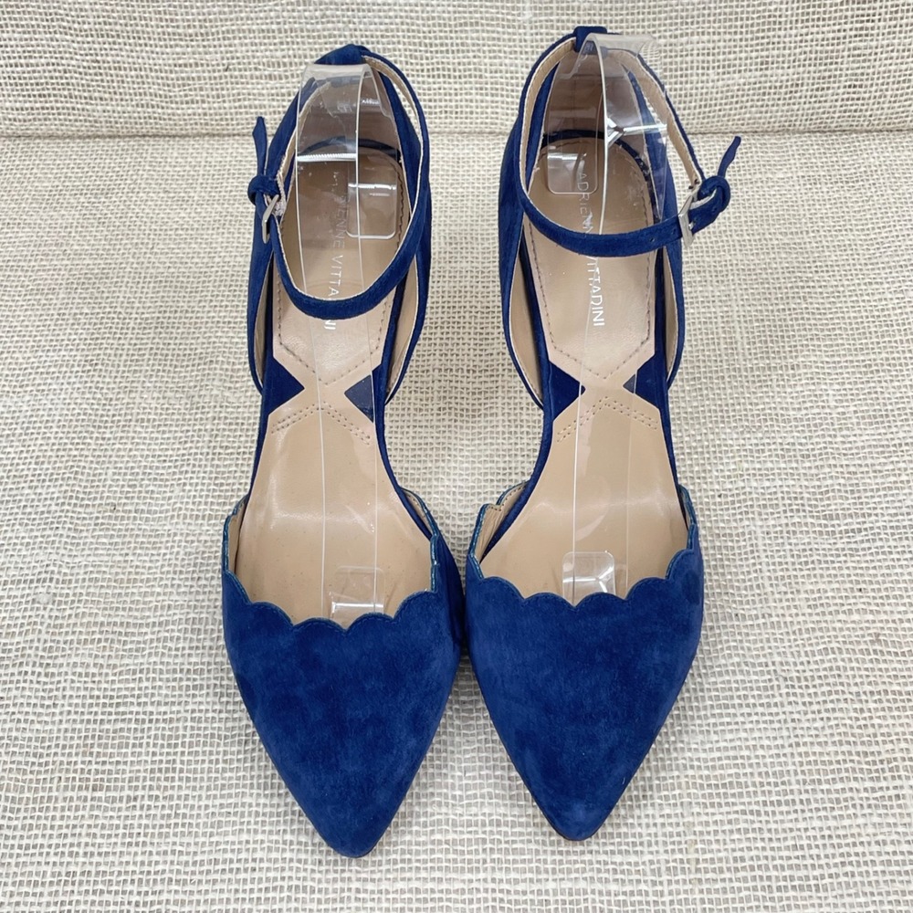 Adrienne Vittadini Blue Suede Scalloped Ankle Strap Heels AV-NENI Womens 10M - Picture 11 of 13